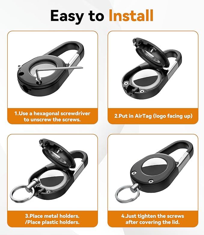 Compatible with Airtag Holder Keychain Case: Ipx8 Waterproof Anti Theft Secure Air Tag Key Chain Scratch Carabiner Airtags Accessories Protective Cover Tracker for Pet Luggage Bag Kids Backpack Black