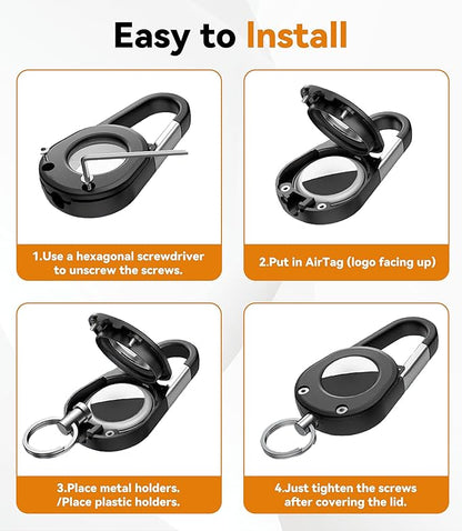 Compatible with Airtag Holder Keychain Case: Ipx8 Waterproof Anti Theft Secure Air Tag Key Chain Scratch Carabiner Airtags Accessories Protective Cover Tracker for Pet Luggage Bag Kids Backpack Black