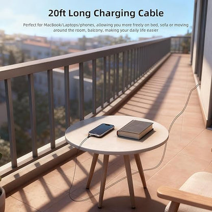 60W Charging Cable USB C to USB C Cord 20ft, PD Fast Charge Cable for iPhone 17 16 15/Samsung S25 S24 S23/Pixel 10 9,Data Transfer Wire/Type-C Power Cable for MacBook/iPad/Laptop/Security Camera,Black