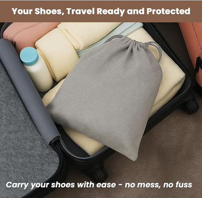 LFH Cotton Rich Shoe Storage Bags with Drawstring, Dustproof Breathable Reusable Organizer, Perfect For Travel, Dorm, Hotel, College, Gym, Easy to Carry, Machine Washable 8"x17" (Pack of 4) - Grey