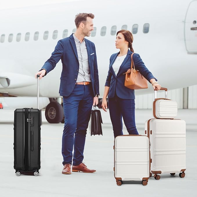 Kono Carry On Luggage Set Airline Approved Lightweight PC+ABS Carry On Suitcase with TSA Lock Spinner Wheels Durable Luggage Hardside Black