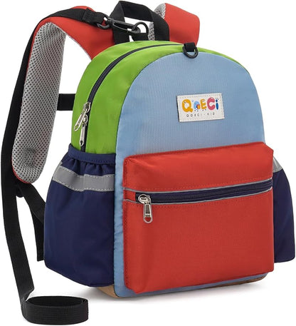 Toddler Backpack with Leash for Boys Girls Kids Kindergarten Nursery, 11” Baby Leash Backpack with Reflective, Toddler Bookbag with Anti-Lost Harness for Walking, Orange&Red