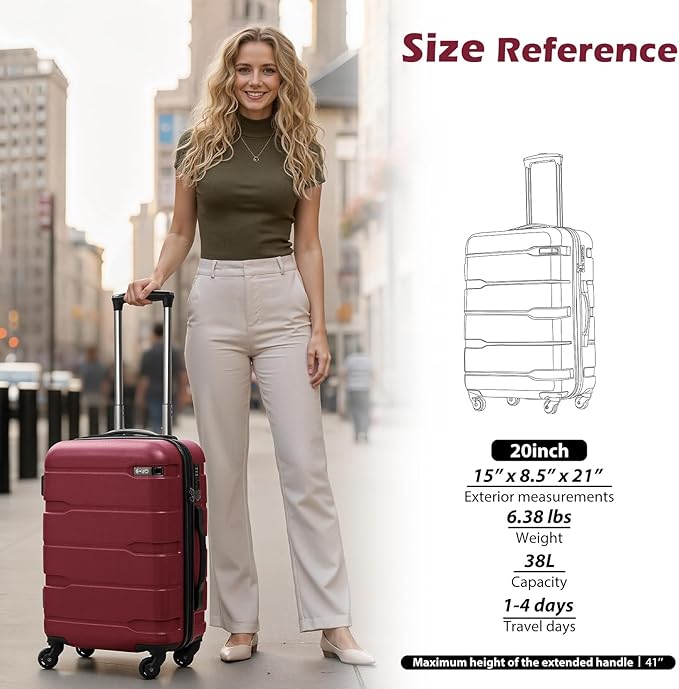 Coolife Luggage PC+ABS Hardshell Suitcase with TSA Lock, Spinner Carry On Lightweight (Radiant Pink, 20in)