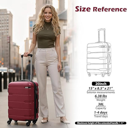 Coolife Luggage PC+ABS Hardshell Suitcase with TSA Lock, Spinner Carry On Lightweight (Radiant Pink, 20in)
