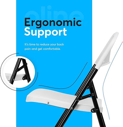 Oline Folding Chair, Indoor Outdoor Plastic Commercial Stackable Foldable Guest Chairs for Events Office Wedding Party Picnic Kitchen Dining, 350lb Capacity (White, 4 Pack)