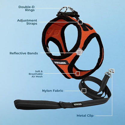 Voyager Step-in Air All Weather Mesh Harness and Reflective Dog 5 ft Leash Combo with Neoprene Handle, for Small, Medium and Large Breed Puppies by Best Pet Supplies - Orange/Black Trim, XX-Small