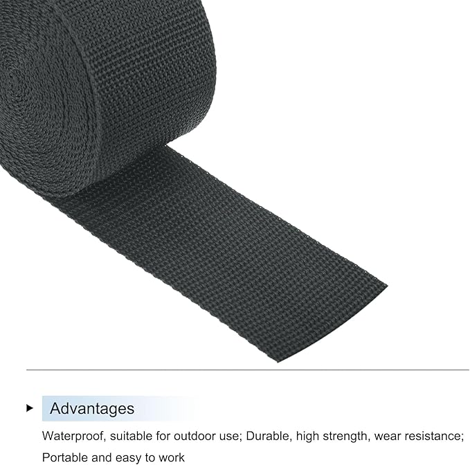 MECCANIXITY Lightweight Polypropylene Webbing Strap 2" 5 Yard Backpack Strapping Band Dark Grey for Outdoor Luggage Cargo Straps