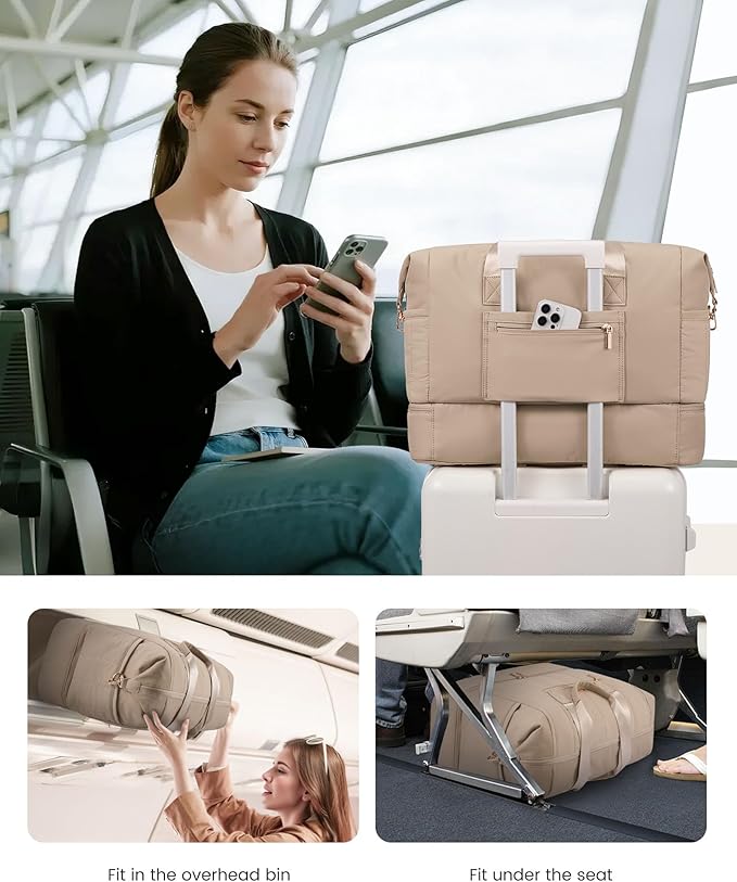 LOVEVOOK Travel Duffle Bag,Puffer Weekender Bags For Women with Shoe Compartment,70L Carry On Duffel Bags For Airplanes,Hospital Bag for Labor and Delivery,Overnight Bag,2Pcs Set