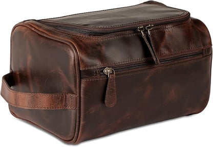 vintage crafts Genuine Leather Toiletry Bag for Men – Travel Dopp Kit with YKK Zippers & Metal Base, 9x6 Inches, Makeup Organizer Accessories Dopp Kit Bag