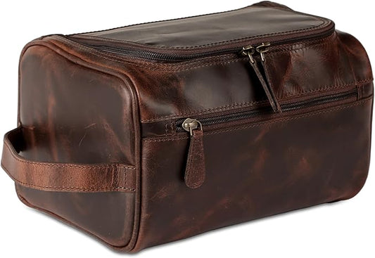 vintage crafts Genuine Leather Toiletry Bag for Men – Travel Dopp Kit with YKK Zippers & Metal Base, 9x6 Inches, Makeup Organizer Accessories Dopp Kit Bag