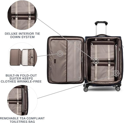 Travelpro Platinum Elite Softside Expandable Checked Luggage, 8 Wheel Spinner Suitcase, TSA Lock, Men and Women, True Navy Blue, Checked Medium 25-Inch
