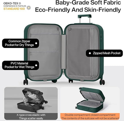 mixi Carry On Luggage with Cup Phone Holder Hard Shell Rolling Travel Suitcases with Spinner Wheels,20 Inch Blackish Green