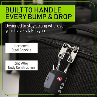 Untethered TSA Luggage Locks (3 Pack) – Resettable 3-Digit Combination TSA Approved Travel Padlocks for Suitcases, Backpacks, Gym Bags & Checked Baggage (3 Pack | Black)