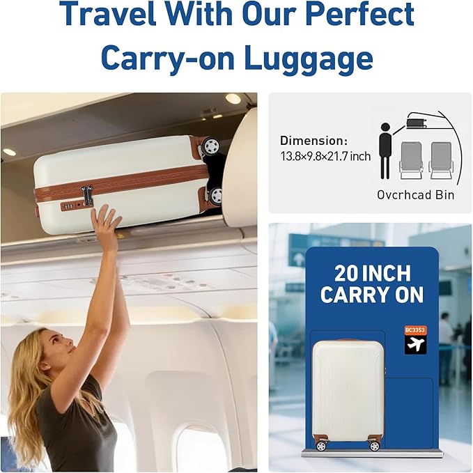 KYME Carry on luggage 22x14x9 Airline Approved Suitcase Hardshell With Double Spinner Wheels, PC+ABS TSA Lock Travel Luggage (Beige, 20" Carry On)