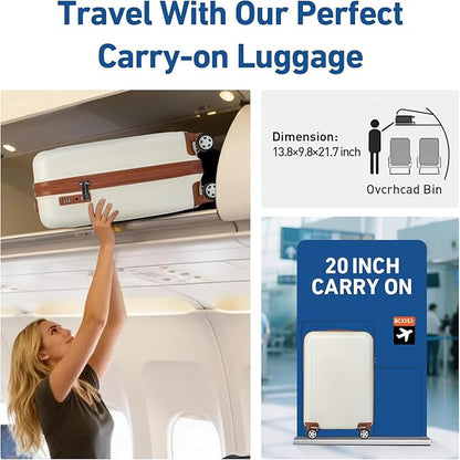 KYME Carry on luggage 22x14x9 Airline Approved Suitcase Hardshell With Double Spinner Wheels, PC+ABS TSA Lock Travel Luggage (Beige, 20" Carry On)