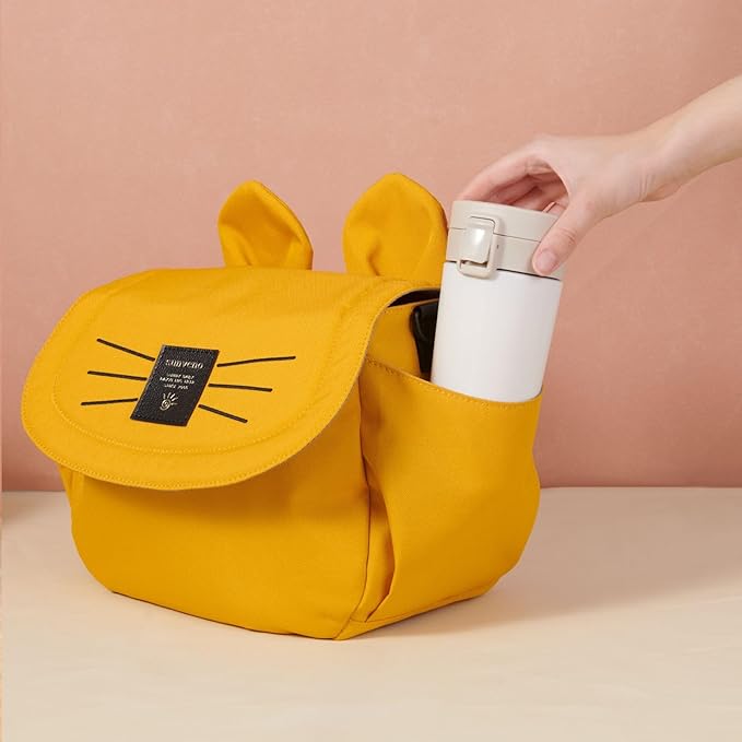 SUNVENO Kitty Stroller Organizer Bag – Universal Baby Stroller Caddy with 2 Cup Holders, Adjustable Straps, Waterproof Oxford, Lightweight Travel Accessory for Strollers, Prams & Pushchairs,Yellow