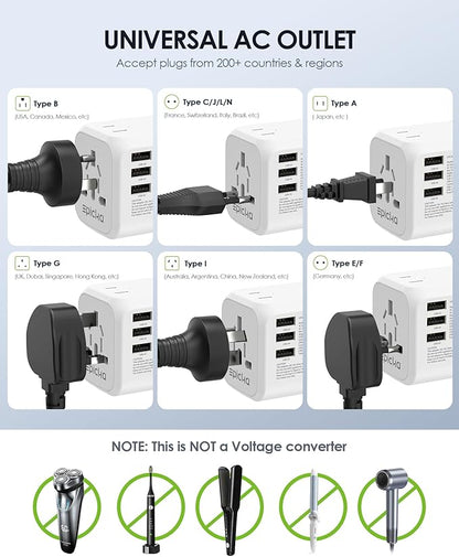 EPICKA 35W Universal Travel Adapter with 2 AC Outlet, European Travel Plug Adapter with PD Fast Charging, 6-Port (2 AC/2 USB-C/3 USB-A) International Power Adapter - Travel Essentials (TA-205, White)