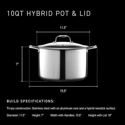 HexClad Hybrid Nonstick 10-Quart Stockpot with Tempered Glass Lid, Stay-Cool Handles, Dishwasher-Friendly, Oven-Safe Up to 900°F, Induction Ready, Compatible with All Cooktops