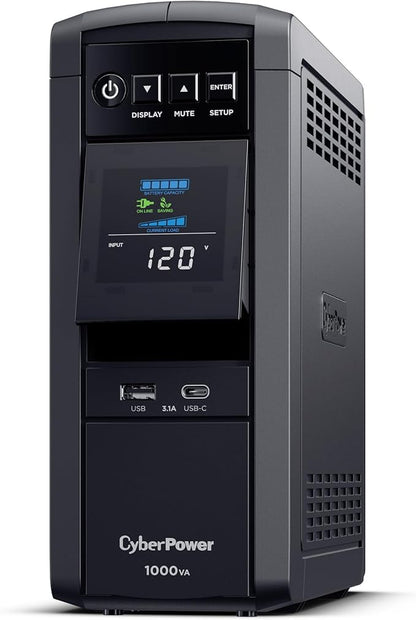 CyberPower CP1000PFCLCD PFC Sinewave UPS Battery Backup and Surge Protector, 1000VA/600W, 10 Outlets, AVR, Mini-Tower; UL Certified