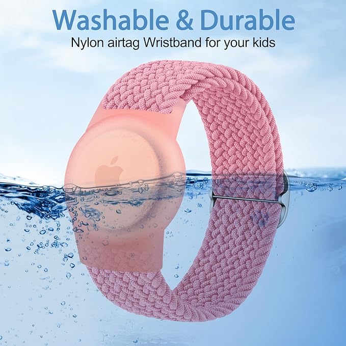 Vanjua Wristband for Apple AirTag, Protective Case Compatible with Air Tag GPS Tracker Holder with Braided Bracelet, Adjustable Anti Lost Watch Band for Toddler Child Elder (Pink+Colorful Pink)