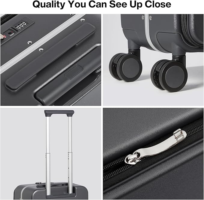 mixi 14 Inch Underseat Carry On Luggage PC Hard Shell Suitcase Top Opening Aluminum Frame Travel Suitcases with Wheels, Rock Gray