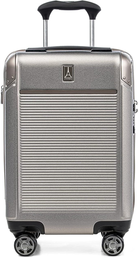 Travelpro Platinum Elite Hardside Expandable Carry on Luggage, 8 Wheel Spinner, TSA Lock, Hard Shell Polycarbonate Suitcase, Metallic Sand, Compact Carry on 20-Inch