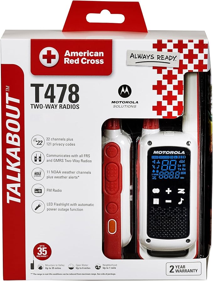 Motorola Solutions Red Cross T478 Talkabout White Rechargeable Emergency preparedness 35-Mile 2-Way Radio