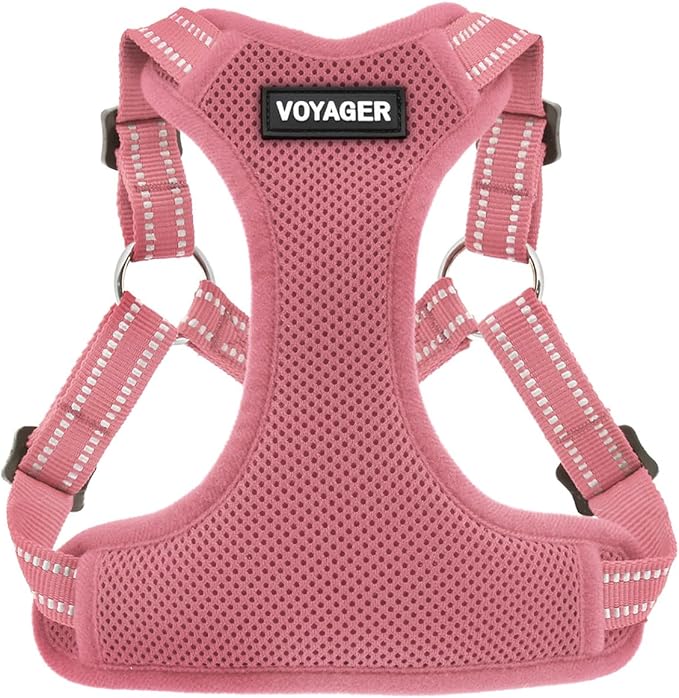 Best Pet Supplies Voyager Mesh Dog Breathable Harness Reflective Stitching, All Weather Adjustable for Walking Training, or Running - Heavy Duty & Durable, Harness (Pink), L