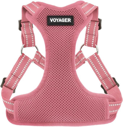 Best Pet Supplies Voyager Mesh Dog Breathable Harness Reflective Stitching, All Weather Adjustable for Walking Training, or Running - Heavy Duty & Durable, Harness (Pink), S