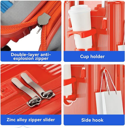 Travel Luggage Sets 3 Piece with Spinner Wheels, PC Hardside Suitcase Set for Family Trips with Cup and Phone Holder, Orange