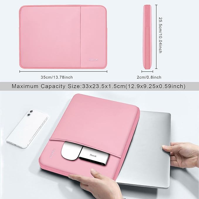 Slim Laptop Case 13.3 14 inch Sleeve, Rainproof & Shockproof Carrying Case for Notebooks Compatible with MacBook Pro 14" and All Models 13.3" MacBook Air/Pro, Most Popular 13"-14" PC,Pink