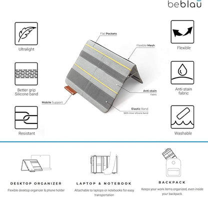 Beblau FOLD Portable TECH Organizer attachable to your Devices | Desk Sleeve | Gadget case | Working from Home Essentials | Laptop accessories | Backpack Insert | Portfolio |