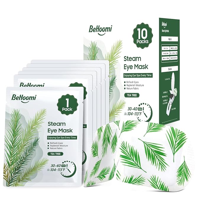 Steam Eye Mask, 10 Packs Heated Eye Mask, Self Heating Disposable SPA Warm Compress for Eyes Sleep Mask, Travel Essentials & Relaxation Gifts, Stocking Stuffers (Tea Tree Scent)