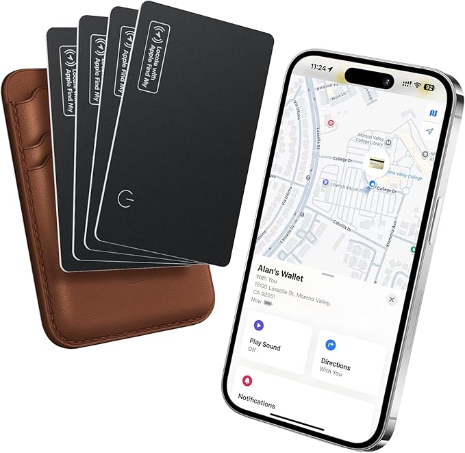 Ultra Slim Air Card Tag: GPS Wallet Smart Tracker Card - Compatible with Apple Find My Wallets Finder Tracking Cards Tags, Keep Track Item Locator of Luggage, Passport, Purse, Backpack (4 Pack Black)
