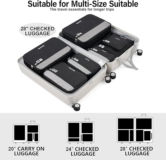 Hanke 7 Set Compression Packing Cubes for Travel, Expandable Large Packing Cubes for Suitcases and Backpack, Luggage Packing Organizer Bags with Double Zipper as Travel Essentials