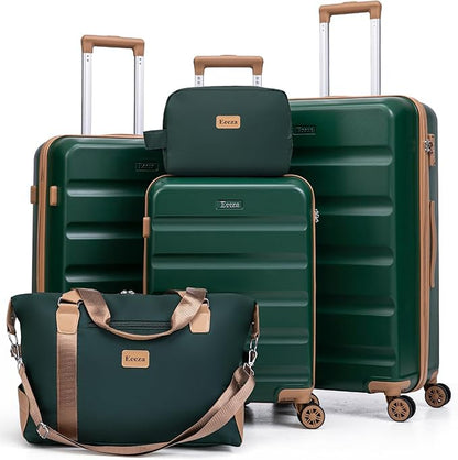 Luggage Sets 5 Piece, Suitcases with Wheels,ABS Hard Case Luggage with TSA Lock Spinner Wheels,Carry On Luggage Set (Green,20/24/28 Inch)