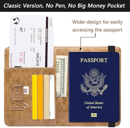 Passport Holder Cover Wallet Travel Essentials RFID Blocking Leather Card Case International Must Haves Travel Accessories for Women Men(101#Brown)