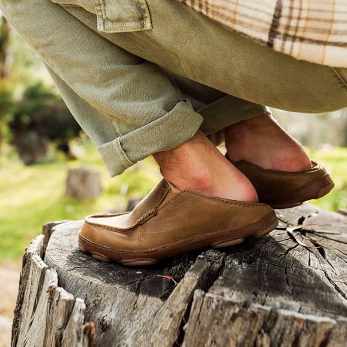 OLUKAI Moloa Men's Premium Leather Shoes, Easy Slip On & Off Design, Casual & Versatile Loafer, Drop-in Heel & Enhanced Traction