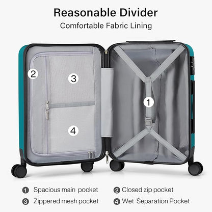 Hanke 3 Piece Hard Shell Luggage Sets with Spinner Wheels Lightweight Large Suitcase for Women Men Travel Carry On Luggage 20/24/28 Inch Luggage,Caribbean Blue