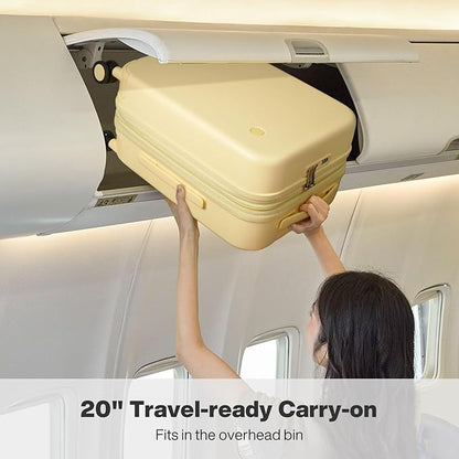 mixi 20 Inch Expandable Carry on Luggage 22x14x9 Airline Approved Suitcases with Spinner Wheels, Hardside Rolling Travel Suitcase PC with TSA Lock & Cover, Lark Yellow