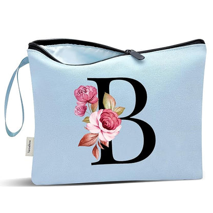 Vavabox A-Z Personalized Makeup Bag, Birthday Gifts for Women Mom, Gifts for Best Friend, Bride Bridesmaid Cosmetic bag (B, Blue)