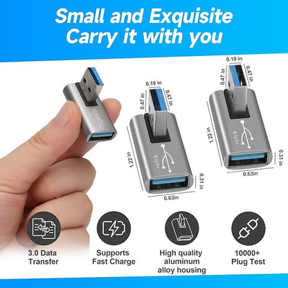 90 Degree USB 3.0 Adapter 4 Pack, Middle Left and Right Angle USB A Male to Female Connector Converter USB L Shape Extender, Support Charge & Data Sync for PC, Laptop, Mouse, Keyboard, USB A Charger