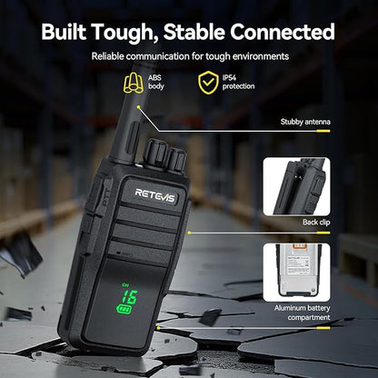Retevis RT21H 2 Way Radio Long Range, Walkie Talkies for Adults, Hidden Display, Heavy Duty Rechargeable Two Way Radios with Six-Way Charger, for Manufacturing Education Security(6 Pack)