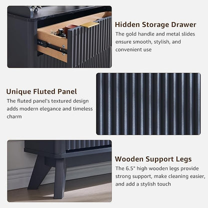 T4TREAM Fluted Shoe Storage Cabinet with 2 Flip Drawers & Top Drawer, 48" Tall Narrow Shoe Organizer, Curved Profile Design, Wooden Shoe Rack for Entryway, Hallway - Dark Grey
