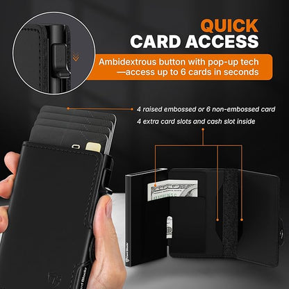 Conceal Plus Mens Wallet Credit Card Holder, Smart Pop Up RFID Wallet, Slim Minimalist Leather Front Pocket Card Case, Compact Travel Wallet RFID Blocking, Holds 4-6 Standard Cards Plus Cash & ID
