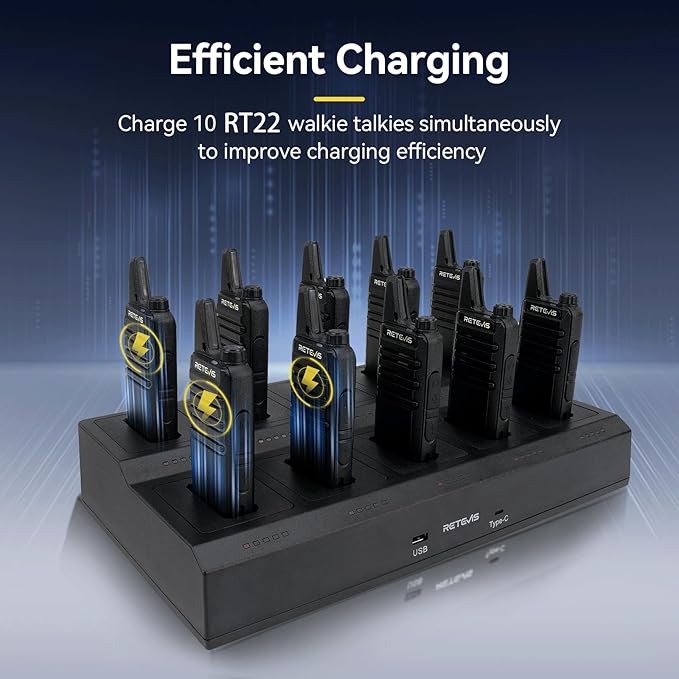 Retevis RT22 Walkie Talkies for Adults(20 Pack),Rechargeable 2 Way Radio Long Range,with 2 Pack 10 Way Gang Charger,Charging Efficiently,Hands-Free Portable Walkie Talkie for School Hotel Restaurant
