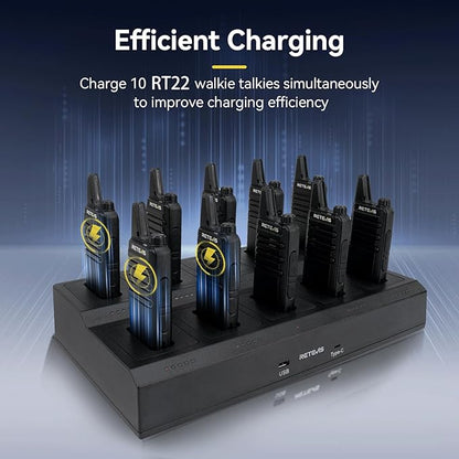 Retevis RT22 Walkie Talkies for Adults(20 Pack),Rechargeable 2 Way Radio Long Range,with 2 Pack 10 Way Gang Charger,Charging Efficiently,Hands-Free Portable Walkie Talkie for School Hotel Restaurant
