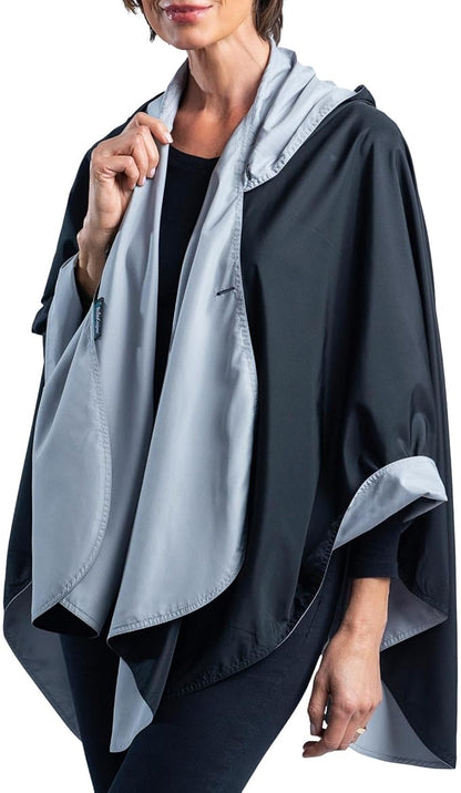 RainCaper Womens Rain Cape Poncho Coat Jacket with Hood Reversible Gorgeous Ultrasoft