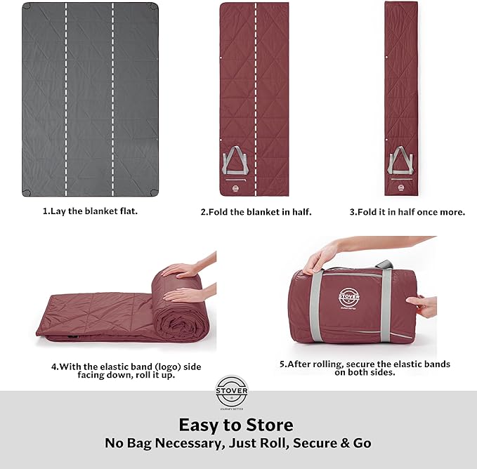 STOVER Large Waterproof Outdoor Stadium Blanket- Extra Thick Soft Fleece Camping Blanket for Travel, Picnics, Sports, Dogs 79"x55", Warm, Windproof, Sand-Proof, Lightweight, Packable (Varsity Crimson)