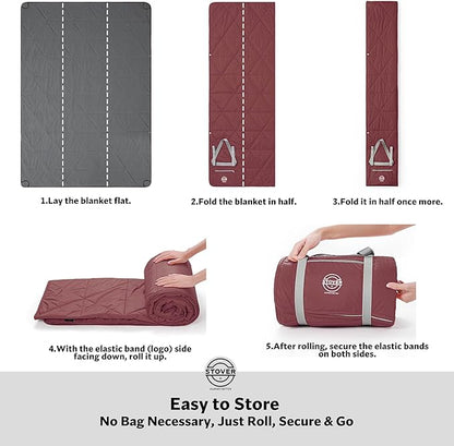 STOVER Large Waterproof Outdoor Stadium Blanket- Extra Thick Soft Fleece Camping Blanket for Travel, Picnics, Sports, Dogs 79"x55", Warm, Windproof, Sand-Proof, Lightweight, Packable (Varsity Crimson)